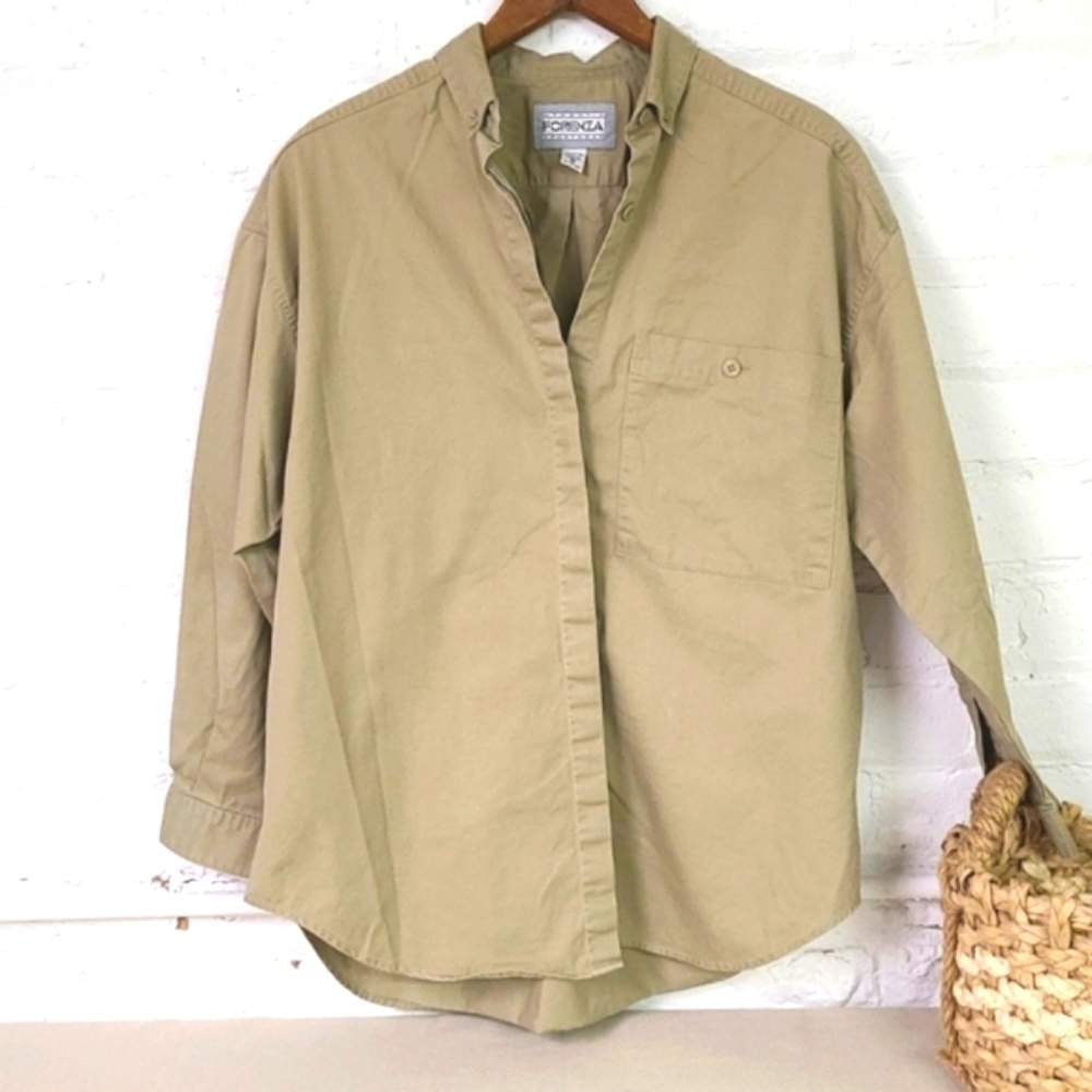 1980s Vintage Forenza Classic Oversized  Shirt Khaki Long Sleeve